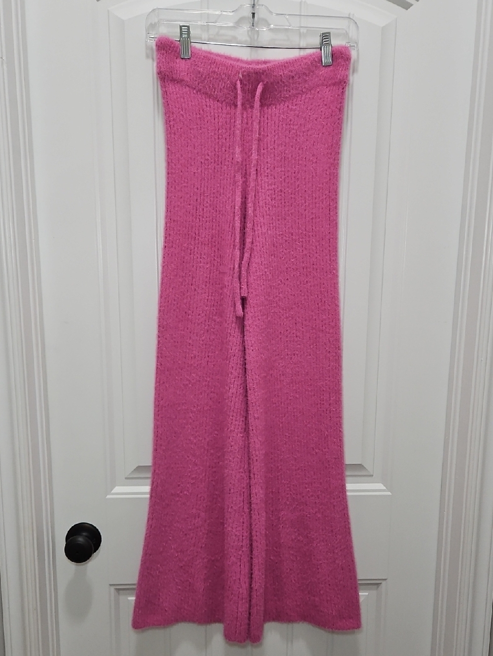 Pink Fuzzy Knit Flare Leg Ribbed Sweater Knit Lounge Pants New XS - Picture 2 of 7